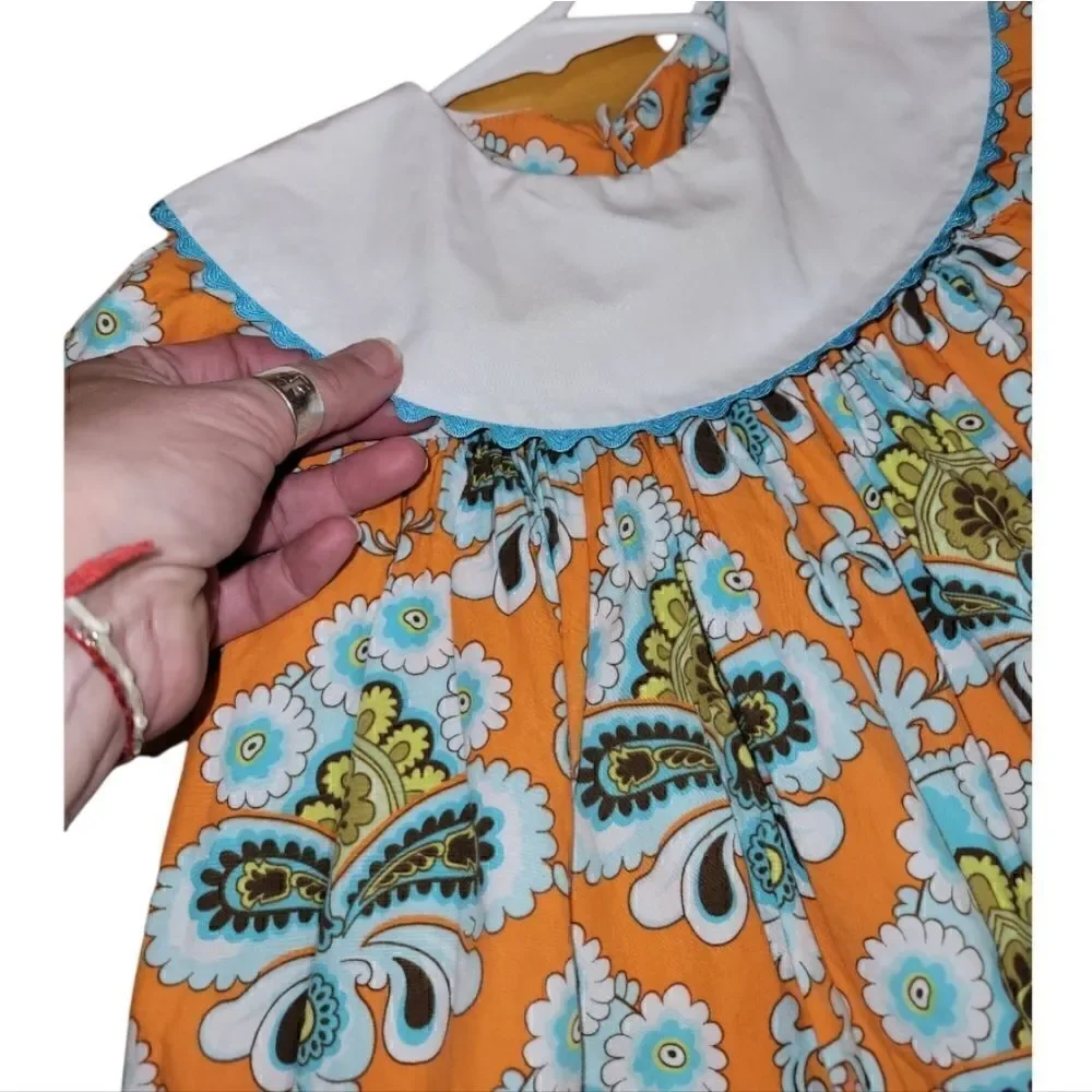 Banana Split Floral Dress 100% Cotton White Collar 3t
